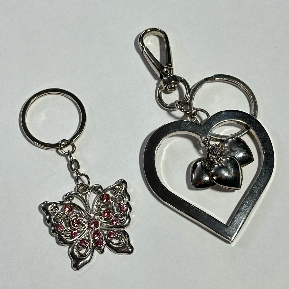 Heart Charm Rhinestone Butterfly Keychain Bag Charm Lot Romantic Cottagecore Y2K